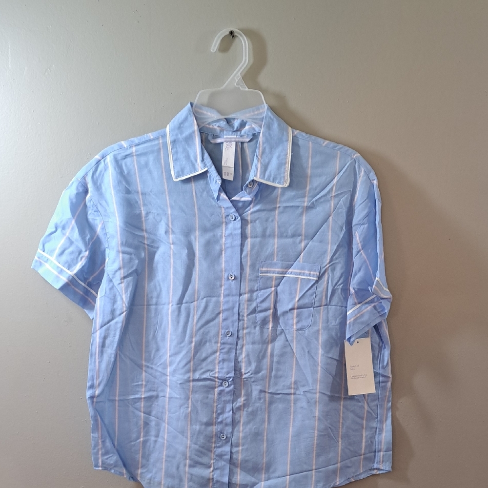 Stars Above Blue and White Casual Button Down Shirt